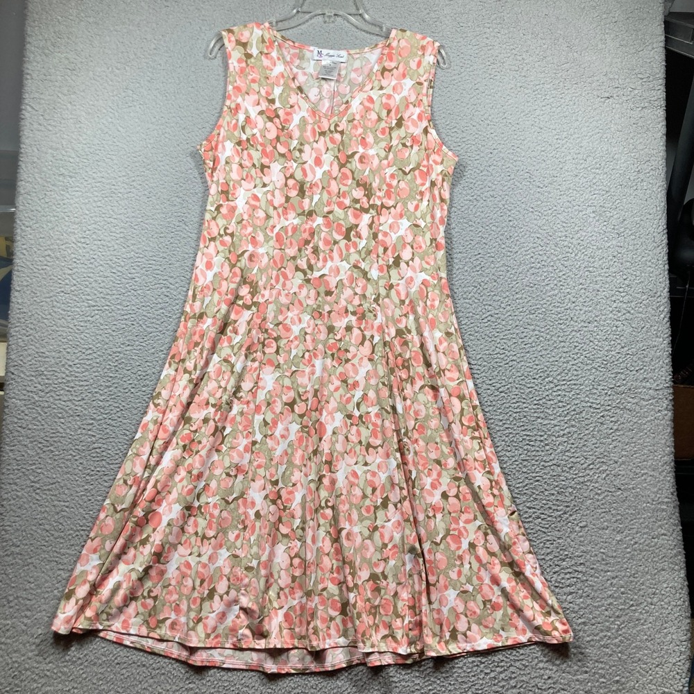 Maggie Sweet A-Line Midi Dress Women S Pink Floral Sleeveless V-Neck Stretch